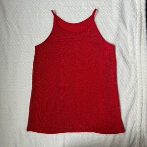Red Sparkly Sleeveless Tank Top Size S | Holiday Party Glam - EUC